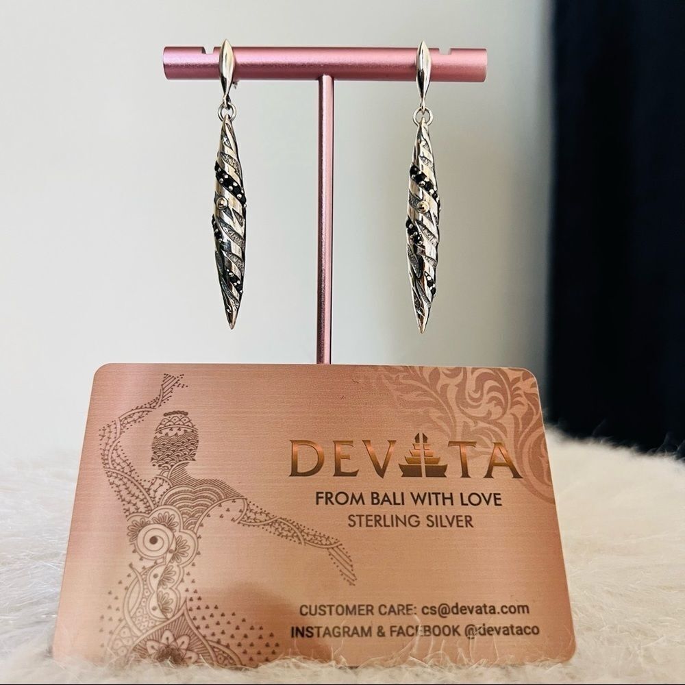 DEVATA Sterling Silver & 18K Gold Black Spinel‎ Animal Print Drop Earrings, NWT
